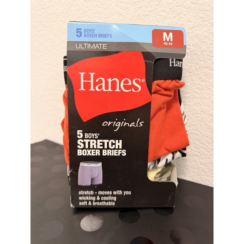 Hanes Boys 5-pack Boxer Briefs Ultimate Stretch Wicking Size Medium‎ 8-10